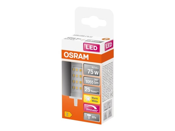 OSRAM LED LINE - LED-lyspære - form: korn - klar finish - R7s - 9.5 W (ekvivalent 75 W) - klasse E - varmt hvitt lys - 2700 K