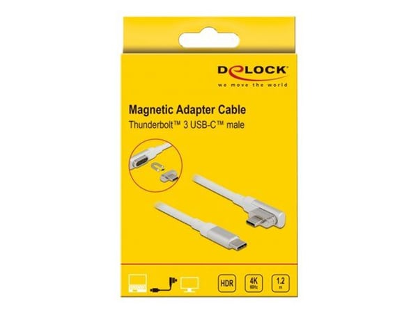 Delock - USB-kabel - USB-C (hann) vinklet, magnetisk til USB-C (hann) - USB 3.2 Gen 2 / Thunderbolt 3 - 1.2 m - USB Power Delivery (5 A, 100 W), st...