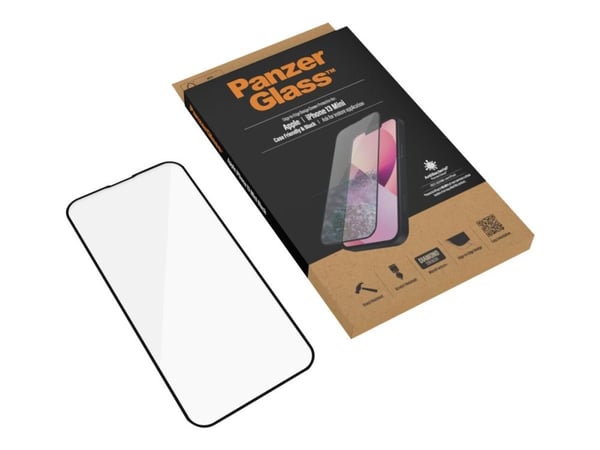 PanzerGlass™ | Case-Friendly - Skærmbeskytter for mobiltelefon - Edge-to-Edge passform - rammefarve sort | Apple iPhone 13 mini