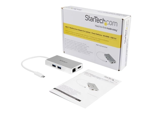 StarTech.com USB-C Multiport Adapter, USB-C Travel Docking Station with 4K HDMI, 60W Power Delivery Pass-Through, GbE, 2pt USB-A 3.0 Hub, Portable ...