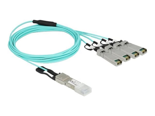 Delock - Ethernet 40GBase-AOC-kabel - QSFP+ (hann) til SFP+ (hann) - 3 m - 3 mm - SFF-8436 - Active Optical Cable (AOC) - akvamarin