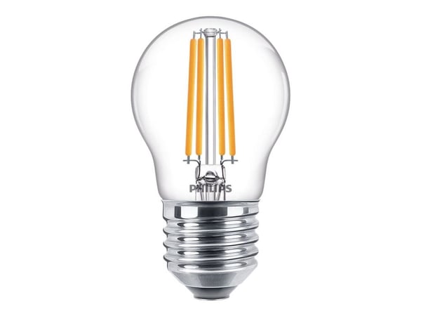 Philips - LED-filamentlyspære - form: P45 - klar finish - E27 - 6.5 W (ekvivalent 60 W) - klasse E - varmt hvitt lys - 2700 K