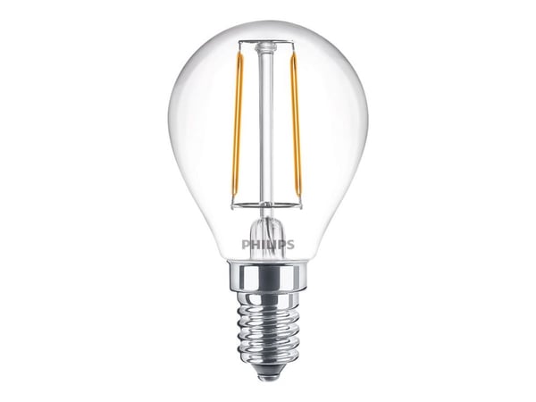 Philips LED Classic - LED-filamentlyspære - form: P45 - klar finish - E14 - 2 W (ekvivalent 25 W) - klasse E - varmt hvitt lys - 2700 K