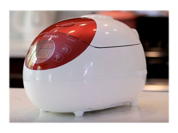 Cuckoo CR-0351F, Rice Cooker, White & Red, 0,54 L, Aluminium, LCD, 1,2 m cable