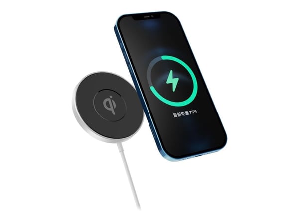 eSTUFF - Trådløs ladematte - 15 watt - 3 A - PD 3.0, QC 3.0 (magnetisk) - hvit, aluminium - for Apple iPhone 12, 12 mini, 12 Pro, 12 Pro Max
