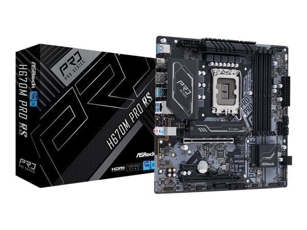 ASRock H670M Pro RS - Emolevy - micro-ATX - LGA1700-asennuspaikka - H670-piirisarja - USB-C Gen1, USB 3.2 Gen 1, USB 3.2 Gen 2 - Gigabit LAN - sisä...