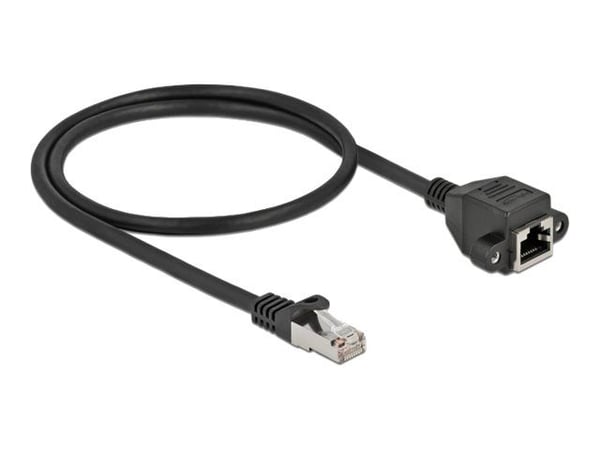Delock - Verkon jatkokaapeli - RJ-45 (uros) RJ-45 (naaras) ruuvattavissa - 50 cm - S/FTP - CAT 6a - booted, halogeeniton, solmuvapaa - musta - musta