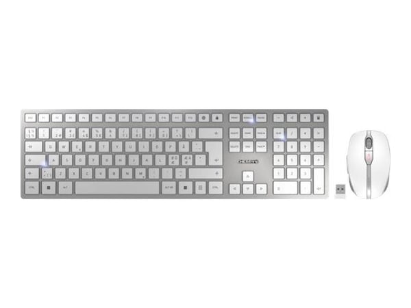 CHERRY DW 9100 SLIM - Sats med tangentbord och mus - trådlös - 2.4 GHz, Bluetooth 4.2 - hela norden - vit/silver