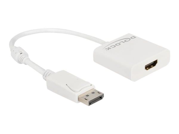 Delock - Video adapter - DisplayPort hann låst til HDMI hunn - 20 cm - hvit - aktiv, 4K 30Hz støtte