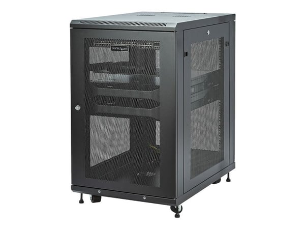 StarTech.com RK1833BKM, Itseseisova teline, 18U, 450 kg, Näppäinlukko, Tehostunut kaapelinhallinta, Castor-pyörät
