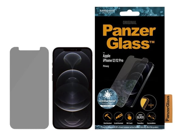 PanzerGlass™ | Privacy Edition - Skjermbeskytter for mobiltelefon - Standard passform - Krystallklar | Apple iPhone 12/12 Pro