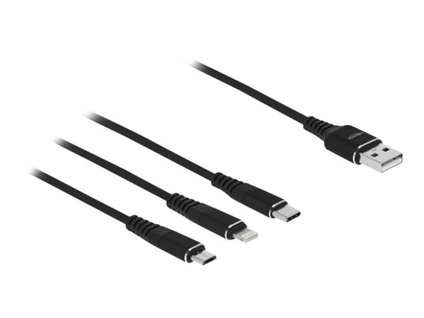 DeLOCK 87155, 1 m, USB A, Micro-USB B/Lightning/Apple 30-pin, USB 2.0, Musta