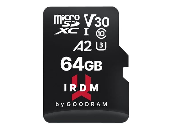 GOODRAM IRDM M2AA - Flashminnekort (SD-adapter inkludert) - 64 GB - A2 / Video Class V30 / UHS-I U3 / Class10 - microSDXC UHS-I