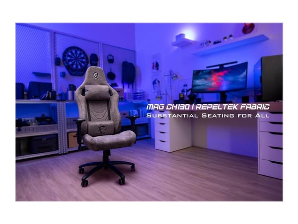 MSI MAG CH130 I REPELTEK - Stol - ergonomisk - høy bakside - armlener - T-formet - tipping - stål, REPELTEK-stoff, høydensitetsskumplast - grå
