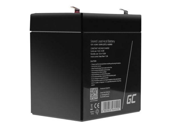 Green Cell AGM, 4 ah, 12 V, Auto, Huoltovapaa, Musta, 70 mm
