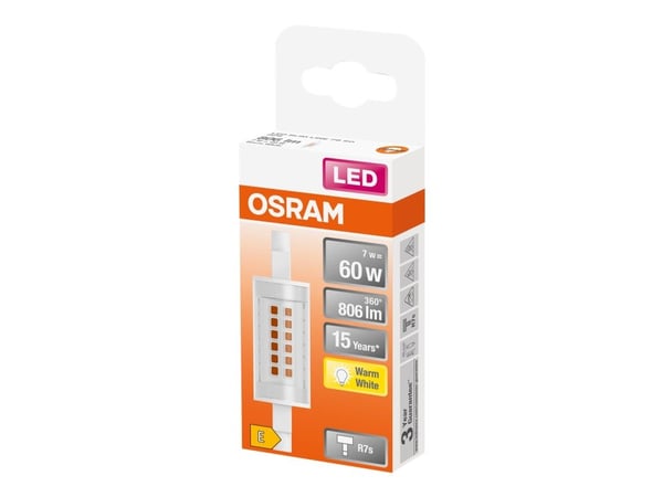 OSRAM LED SLIM LINE - LED-lyspære - form: korn - klar finish - R7s - 7 W (ekvivalent 60 W) - klasse E - varmt hvitt lys - 2700 K