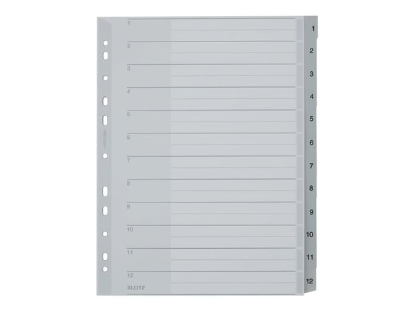 Leitz 12820000, Numeroitu välilehtihakemisto, Pahvi, Harmaa, A4, 250 g/m², 238 mm