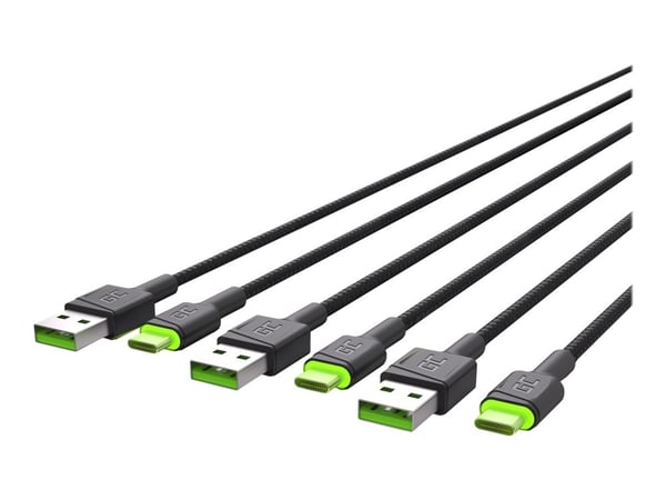 Green Cell GC Ray - USB-kabel - USB (hann) til USB-C (hann) grønn LED-belysning - 1.2 m - svart (en pakke 3)
