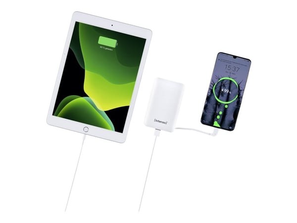 Intenso Powerbank XC10000 - Strømbank - 10000 mAh - 3 A - 2 utgangskontakter (USB, USB-C) - hvit