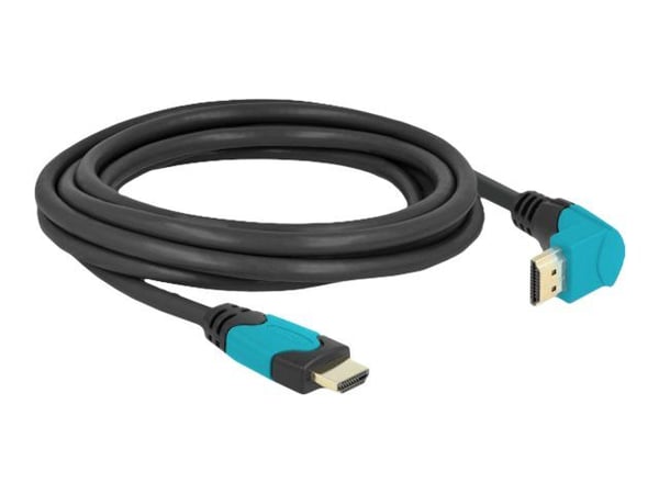 Delock - Høyhastighets - HDMI-kabel - HDMI-han rett til HDMI-hann vinklet nedover - 3 m - svart, turkis - Dolby DTS-HD Master Audio-støtte, Dolby T...