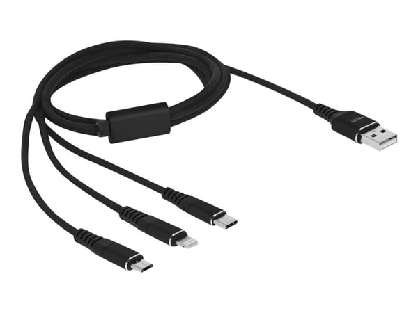 DeLOCK 87155, 1 m, USB A, Micro-USB B/Lightning/Apple 30-pin, USB 2.0, Musta