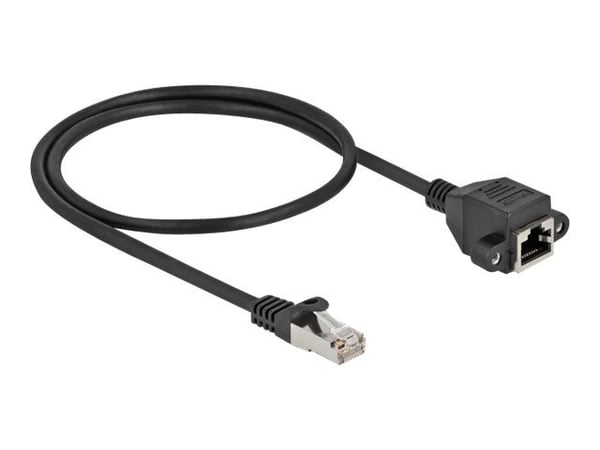 Delock - Verkon jatkokaapeli - RJ-45 (uros) RJ-45 (naaras) ruuvattavissa - 50 cm - S/FTP - CAT 6a - booted, halogeeniton, solmuvapaa - musta - musta