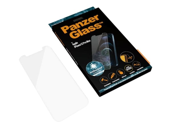 PanzerGlass™ | Antibakteriell - Skjermbeskytter for mobiltelefon - Standard passform - Krystallklar | Apple iPhone 12 Pro Max