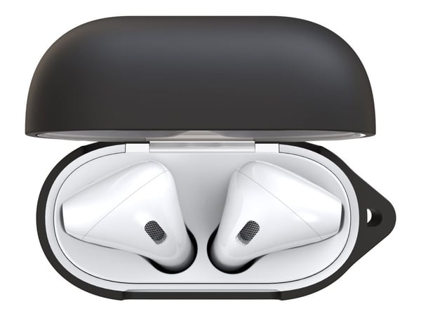KeyBudz Elevate avaimenperä - Langattomien kuulokkeiden kotelo - pehmeä silikoni - musta - Apple AirPods -laitteille (1. sukupolvi, 2. sukupolvi)