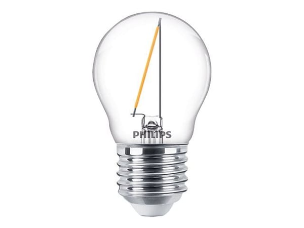 Philips - LED-filamentlyspære - form: P45 - klar finish - E27 - 1.4 W (ekvivalent 15 W) - klasse F - varmt hvitt lys - 2700 K