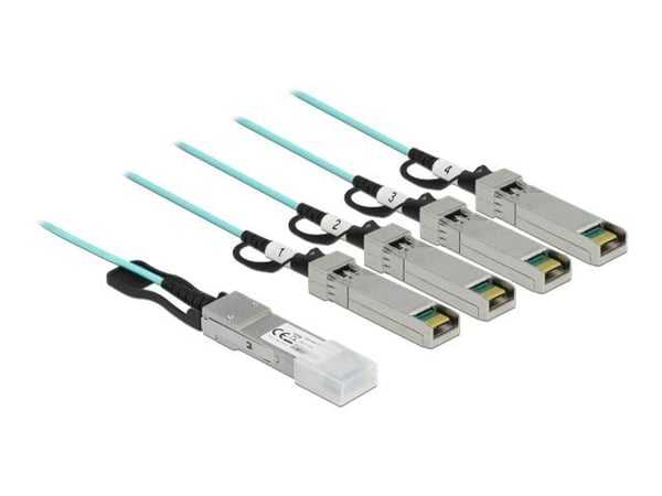 Delock - Ethernet 40GBase-AOC-kabel - QSFP+ (hann) til SFP+ (hann) - 3 m - 3 mm - SFF-8436 - Active Optical Cable (AOC) - akvamarin