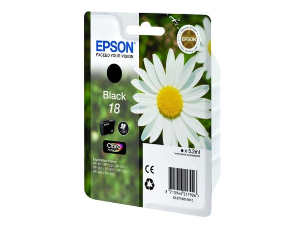 Epson 18 - 5.2 ml - svart - original - blekkpatron - for Expression Home XP-212, 215, 225, 312, 315, 322, 325, 412, 415, 422, 425