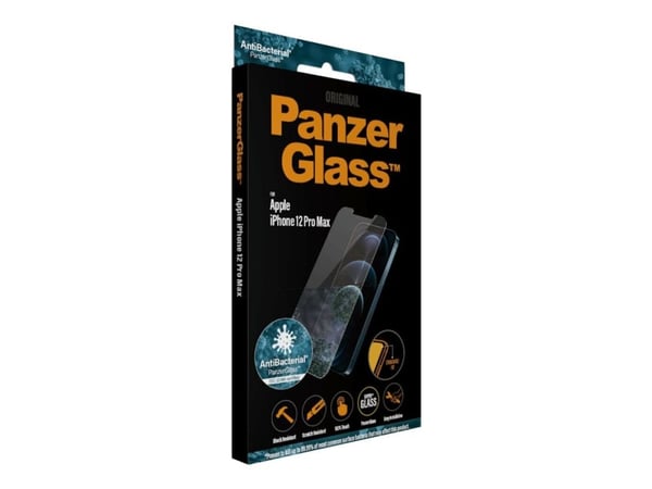 PanzerGlass™ | Antibakteriell - Skjermbeskytter for mobiltelefon - Standard passform - Krystallklar | Apple iPhone 12 Pro Max