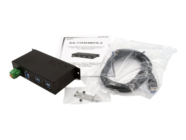 Exsys EX-1185HMVS-2 - Hub - 4 x USB 3.2 Gen 1 - DIN-skinnemonterbar - DC-strøm