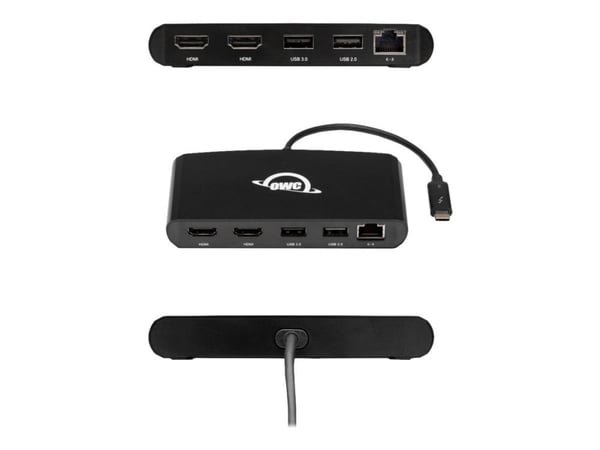 OWC 5 Port Thunderbolt 3 min-Dock 2 x HDMI, features 2 x HDMI 4K60, USB 3, USB 2, 1GBe Network