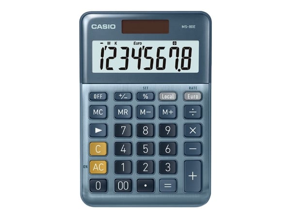 Casio MS-80E - Skrivebordskalkulator - 8 siffer - solcellepanel, batteri - blå