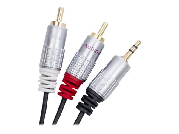 Qoltec - Lydkabel - RCA x 2 hann til mini-phone stereo 3.5 mm hann - 3 m - svart