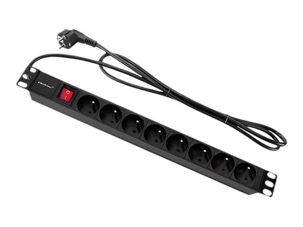 Qoltec - Power strip (rack-versio) - AC 220-240 V - 3680 Watt - tulo: virta - lähtöliittimet: 8 (8 x E-tyyppi) - 1U - 19" - 2 m johto - musta - 2 m...