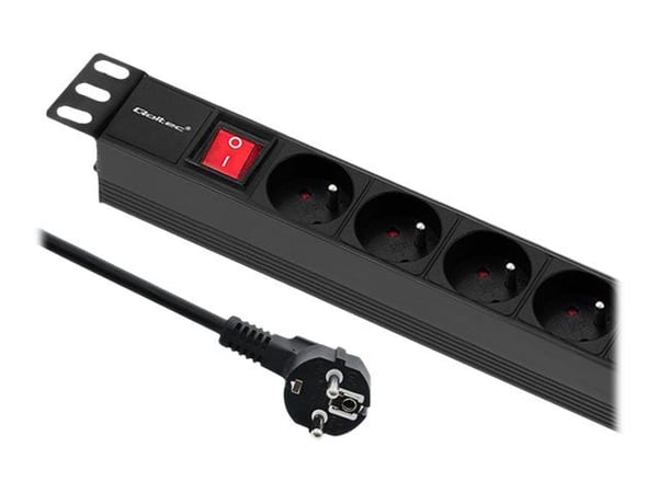 Qoltec - Power strip (rack-versio) - AC 220-240 V - 3680 Watt - tulo: virta - lähtöliittimet: 8 (8 x E-tyyppi) - 1U - 19" - 2 m johto - musta - 2 m...