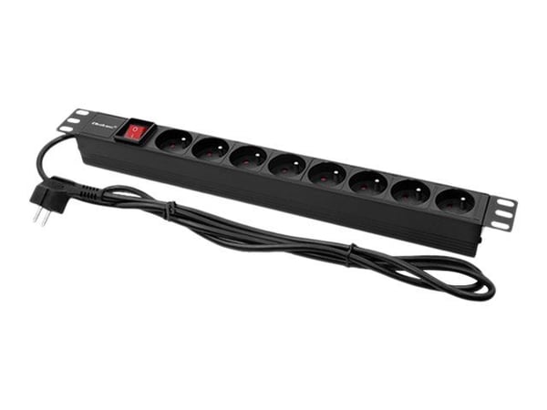 Qoltec - Power strip (rack-versio) - AC 220-240 V - 3680 Watt - tulo: virta - lähtöliittimet: 8 (8 x E-tyyppi) - 1U - 19" - 2 m johto - musta - 2 m...