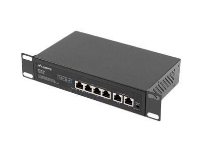 Lanberg RSFE-4P-2FE-60 - Switch - ikke-styrt - 2 x 10/100 (opplink) + 4 x 10/100 (PoE+) - stasjonær, veggmonterbar - PoE+ (60 W)