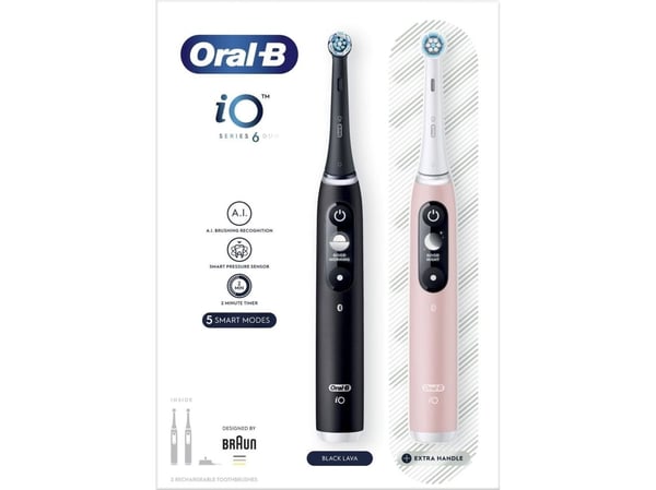 Oral-B iO Series 6 DUO Elektrisk tannbørstesett - Svart Lava og Rosa Sand