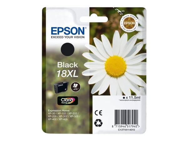 Epson 18XL - XL - svart - original - bläckpatron - för Expression Home XP-212, 215, 225, 312, 315, 322, 325, 412, 415, 422, 425