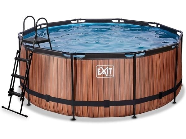 EXIT Wood svømmebasseng ø360x122cm med filterpumpe - brun, 10126 l, Innrammet basseng, Voksen og barn, 5 person(er), Stige, Værbestanding
