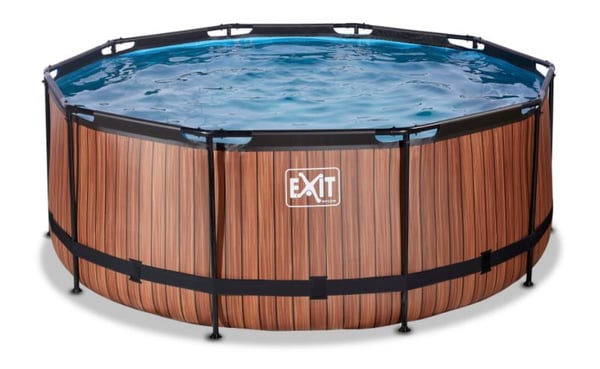 EXIT Wood pool ø360x122cm med filterpump - brun 10126 L