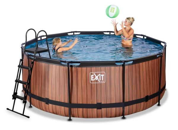 EXIT Wood pool ø360x122cm med filterpump - brun 10126 L