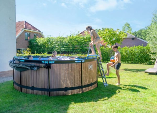 EXIT Wood pool ø360x122cm med filterpump - brun 10126 L