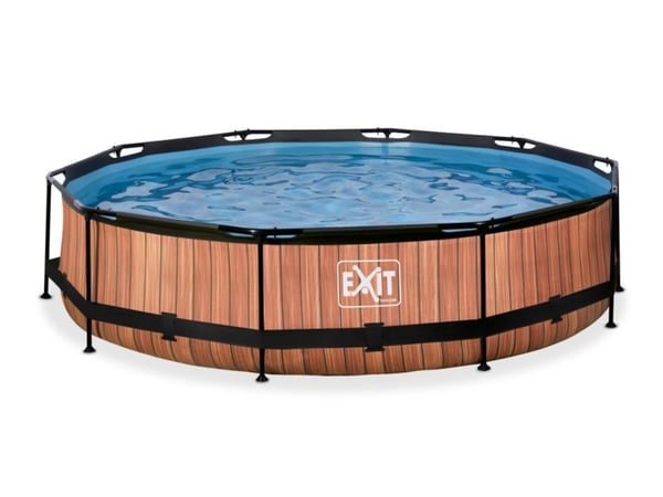 EXIT Wood pool ø360x76cm with filter pump - brown, 6125 l, Innrammet basseng, Voksen og barn, 5 person(er), Værbestanding, Brun