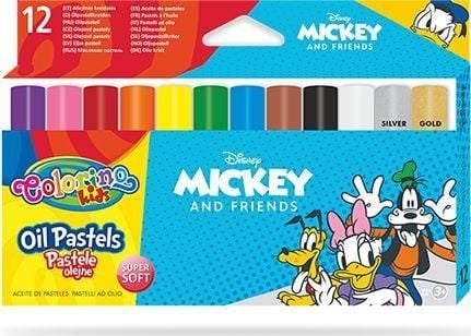 Trekantede oljepasteller 12 farger + spisser Colorino Kids Mickey