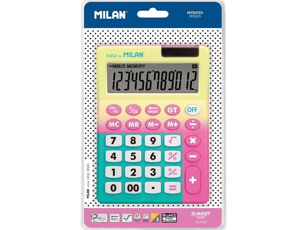 Milan laskin Sunset keltainen-vaaleanpunainen 12-paikkainen laskin MILAN