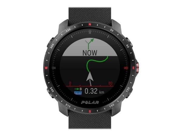 Polar Grit X Pro - Svart DLC - sportsur med bånd - FKM fluoroelastomer - svart - båndbredde: M/L - display 1.2" - Bluetooth - 47 g